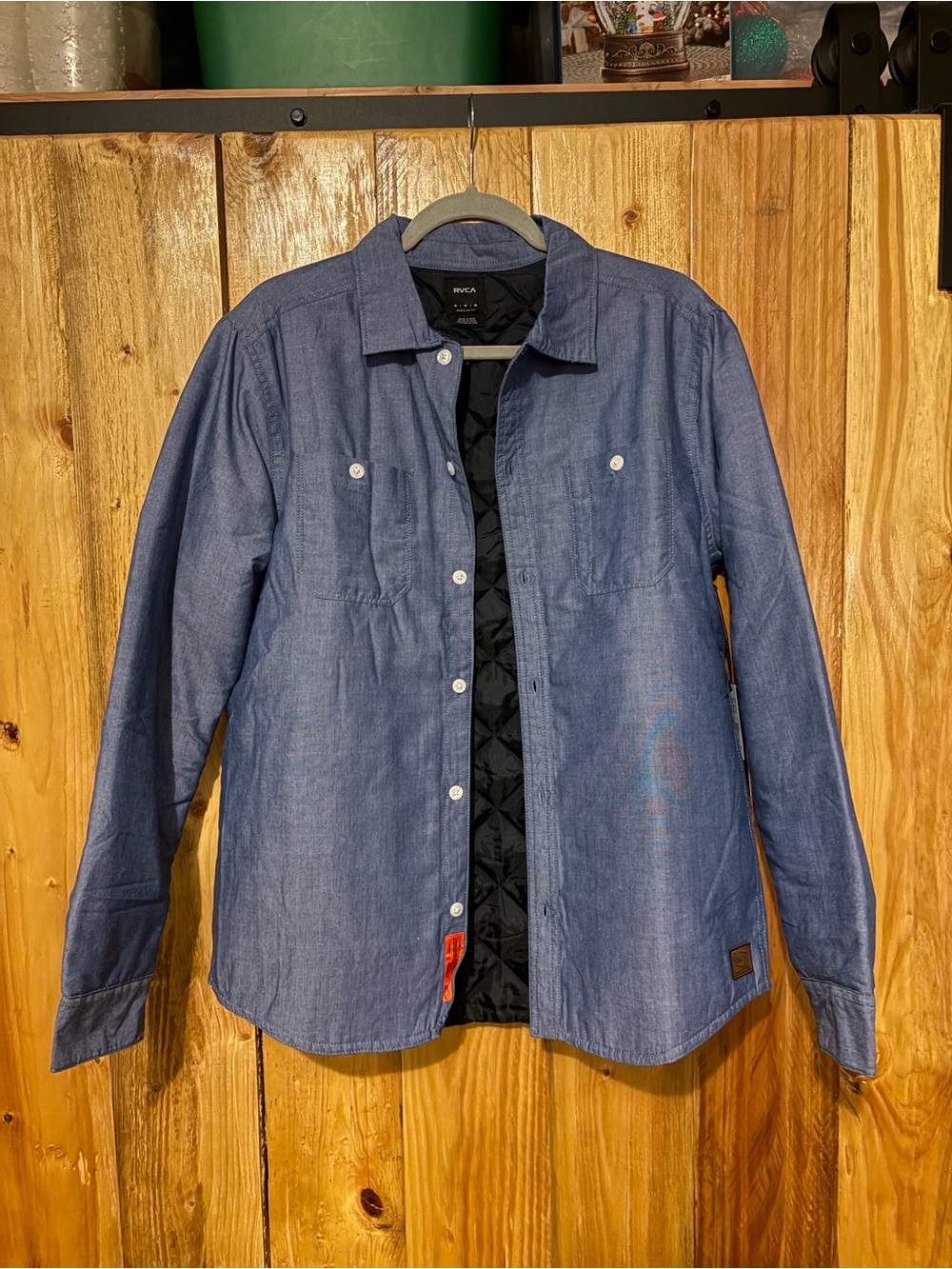 RVCA Men’s Blue Quilted-Lined Button-Down Shirt